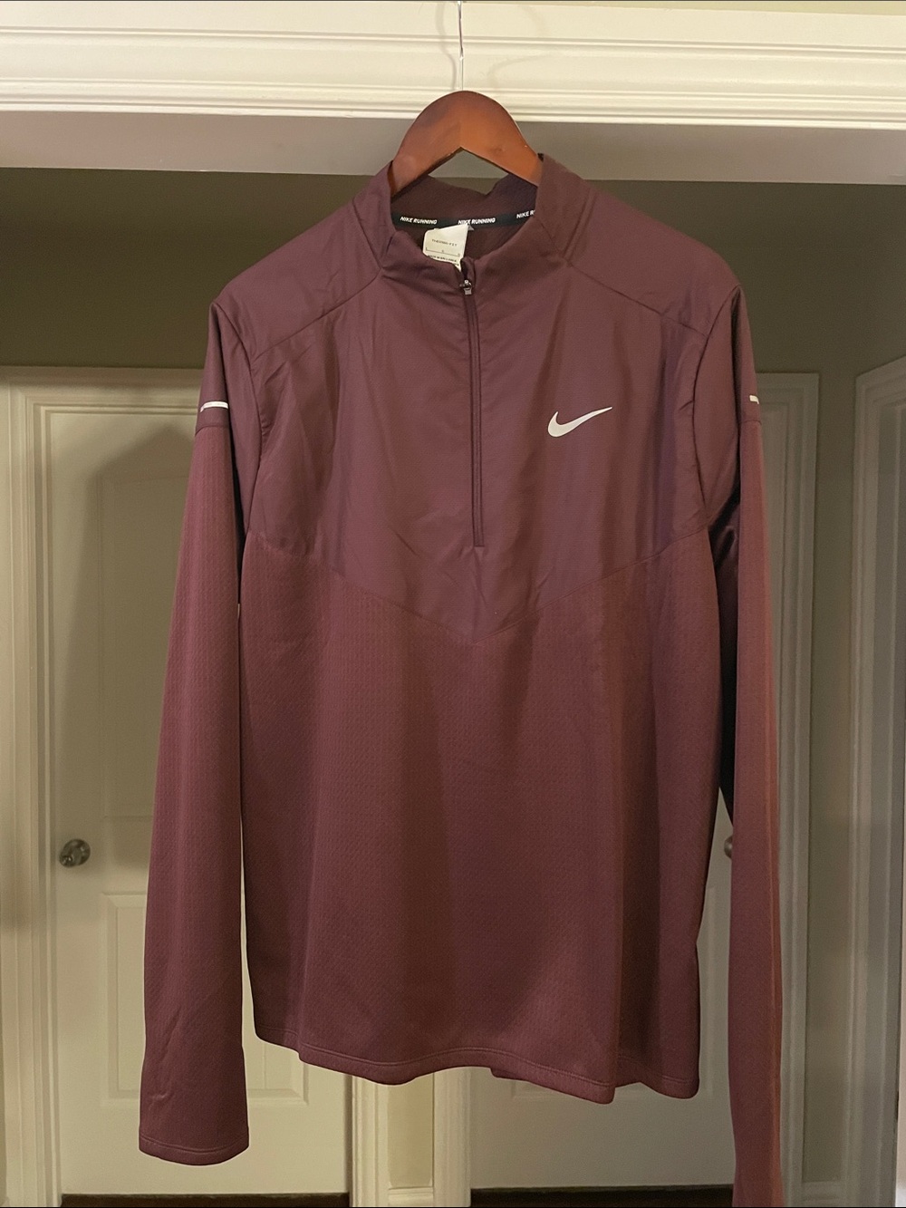 Nike Men's Maroon Half-Zip Performance Jacket with Reflective Swoosh